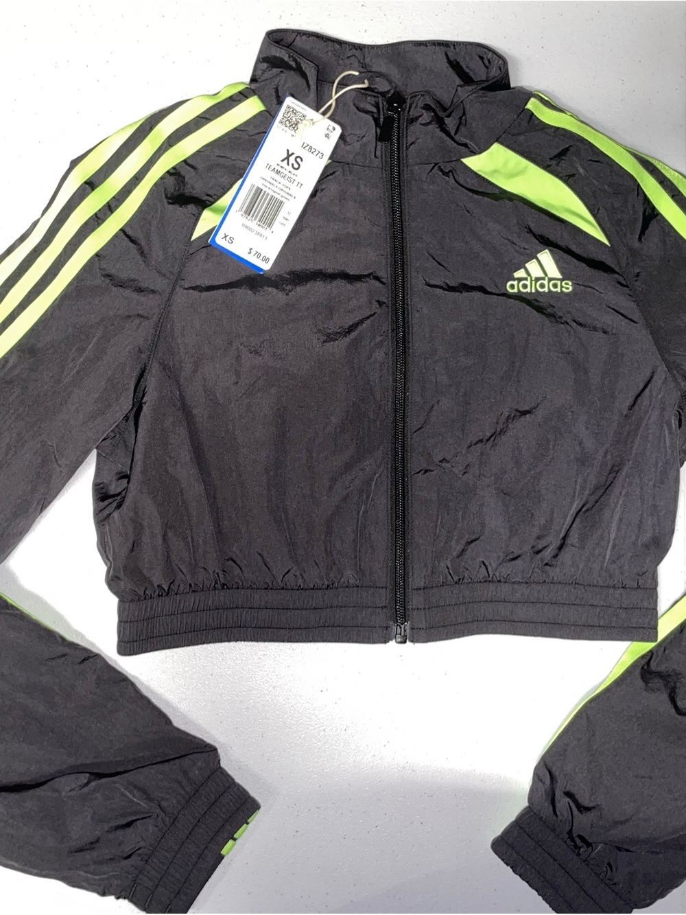 Adidas: TeamGeist Adicolor Cropped Black/Green Track Top (XSmall)